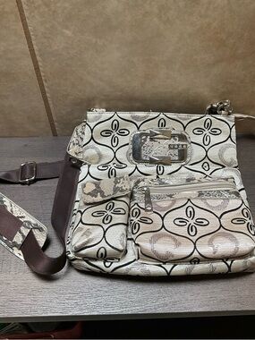 Y2K G-Logo patterned Crossbody Bag GUESS inspired, silk, Brown, silver snakeskin